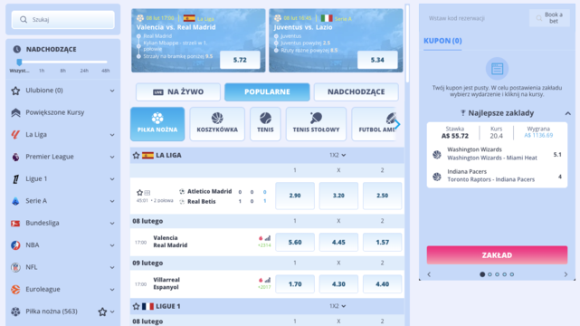 Interfejs zakładów sportowych w kasynie Only Spins